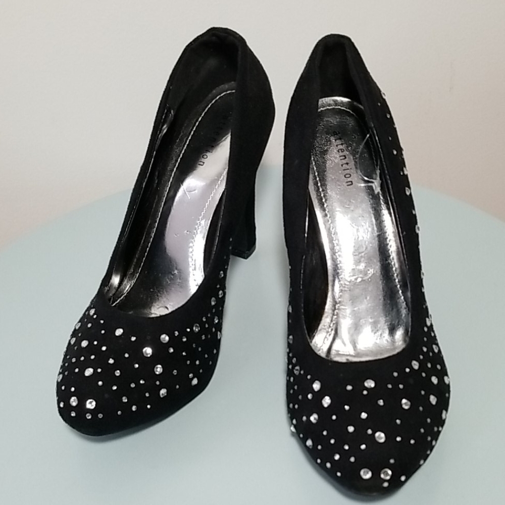 Attention Francesca black faux suede platforms
